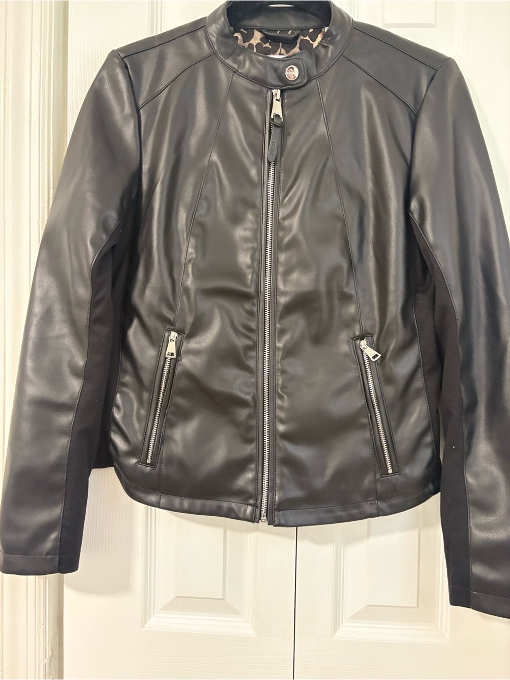 DKNY Black Women's Faux Leather Moto Jacket